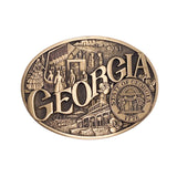 Bronze belt buckle with 'Georgia' text and state emblem on a white background