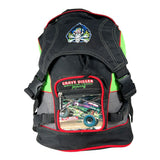 Backpack with visible branding on a white background