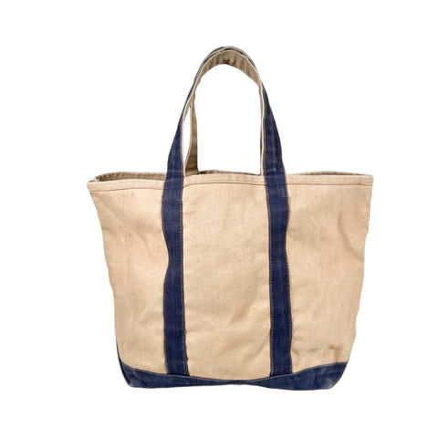 Vintage 90's Heavy Canvas Blue Beige Tote Bag