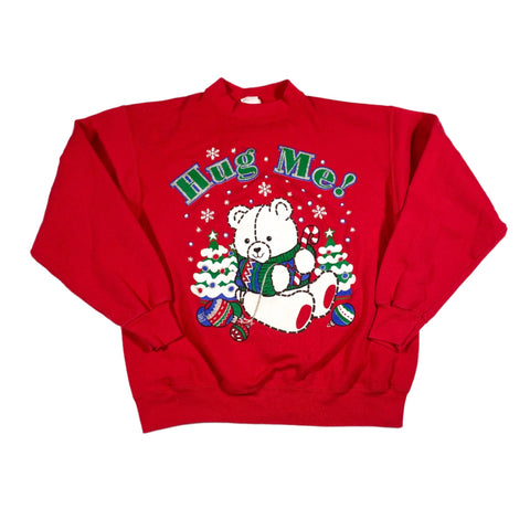Vintage 90's Hug Me Christmas Bear Crewneck Sweatshirt