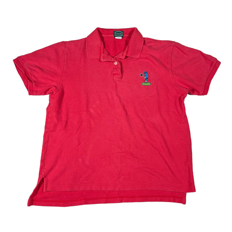 Red polo shirt with a small logo on a white background