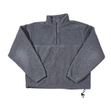 Gray fleece pullover with a quarter zip on a white background