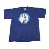 Blue t-shirt with a bamboo design on a white background