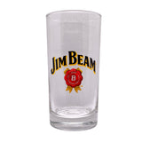Clear glass with Jim Beam logo on a white background