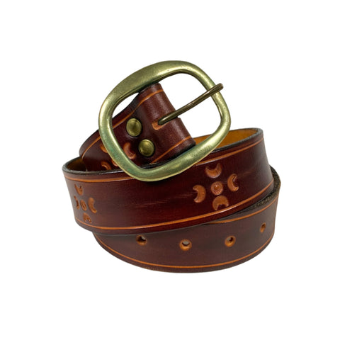 Vintage 90's Jim's Leather Tooled Size 32 Belt