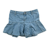 Blue denim skirt on a white background