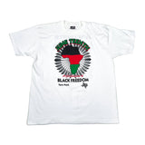 White t-shirt with a graphic design on a white background