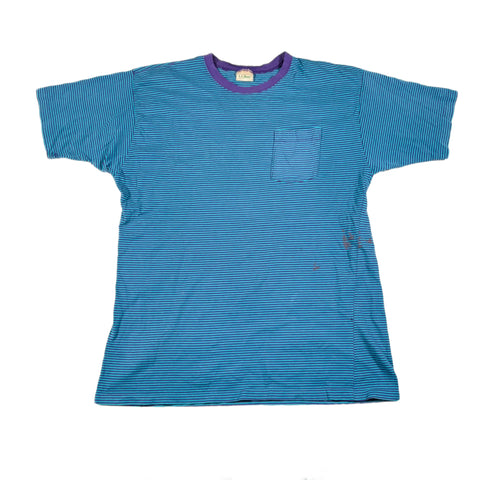 Vintage 90's LL Bean Striped Paint Splatter Pocket T-Shirt