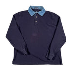 Vintage 90's Lands’ End Navy Denim Collar Longsleeve Rugby Shirt