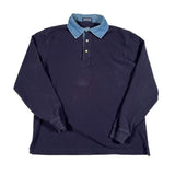 Vintage 90's Lands’ End Navy Denim Collar Longsleeve Rugby Shirt