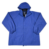 Blue raincoat with matching pants on a white background