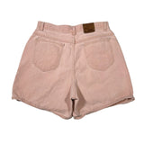 Pink denim shorts with a Levi's label on a white background