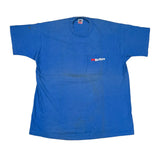 Blue t-shirt with a logo on a white background