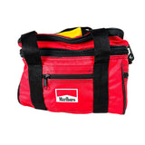 Red cooler bag with black straps and Marlboro logo on a white background
