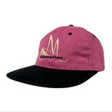 Pink and black cap with logo on a white background