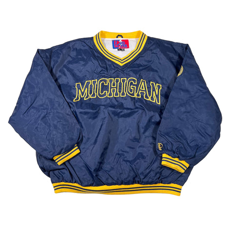 Blue jacket with 'Michigan' text and yellow accents on a white background