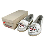 Vintage 90's Minnetonka White Leather Beaded Moccasins Shoes
