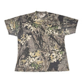 Camouflage-patterned t-shirt on a white background