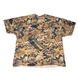 Camouflage-patterned t-shirt on a white background
