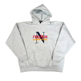 Gray hoodie with Nautica logo on a white background