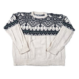 Beige sweater with black and white pattern on a white background