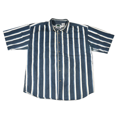 Blue and white striped shirt on a white background