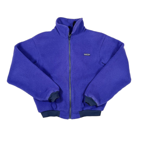 Blue fleece jacket with a brand logo on a white background
