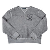 Gray sweatshirt with branding on a white background