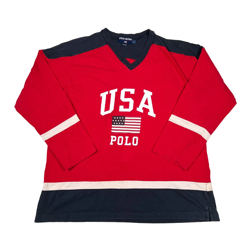 Vintage 90's Polo Sport USA Flag Long Sleeve Jersey Shirt Vintage 90's Polo Sport USA Flag Long Sleeve Jersey Shirt
