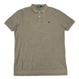 Gray Polo shirt with brand logo on a white background