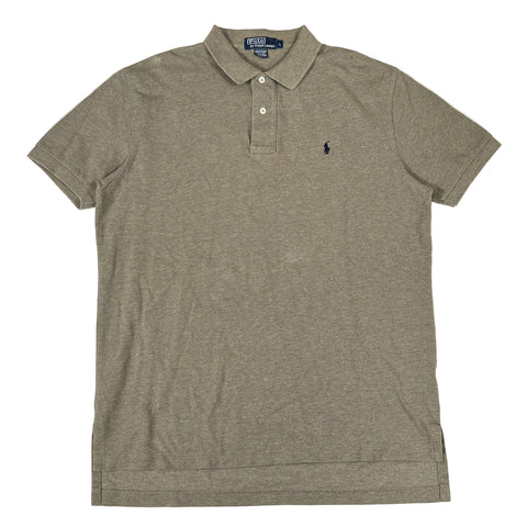 Gray Polo shirt with brand logo on a white background