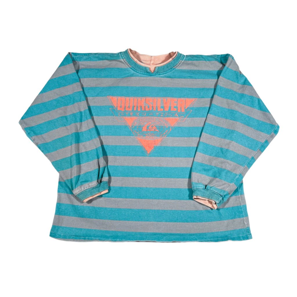 90s Quiksilver スカル　袖プリント　ロンT サーフ　ビンテージ Vintage 90's Quiksilver International Striped Surf Long Sleeve T