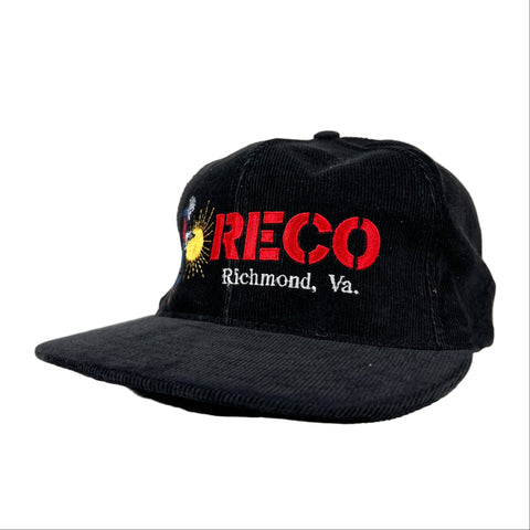 Black cap with 'RECO Richmond, Va.' text on a white background
