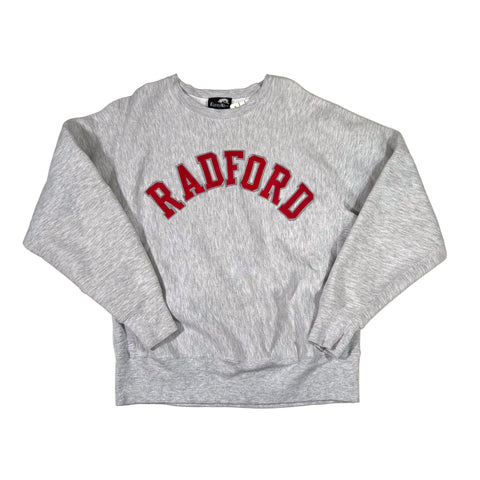 Gray sweatshirt with 'Radford' printed in red on a white background