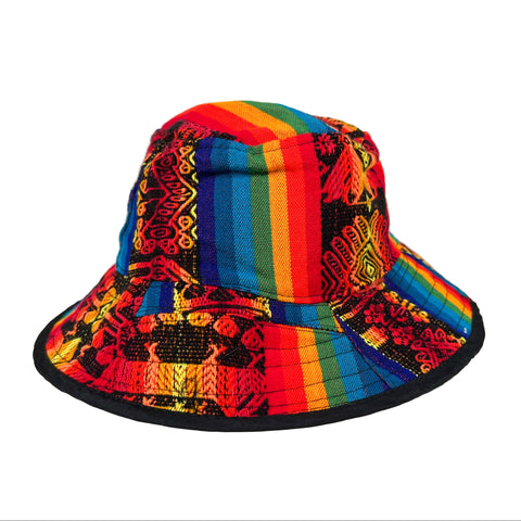 Colorful bucket hat with a pattern on a white background