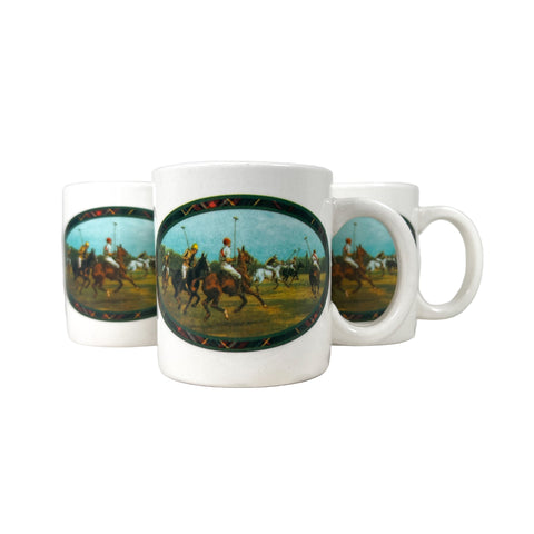 Vintage 90's Ralph Lauren Polo Match Set of 4 Ceramic Coffee Mugs
