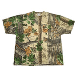 Camouflage-patterned t-shirt on a white background