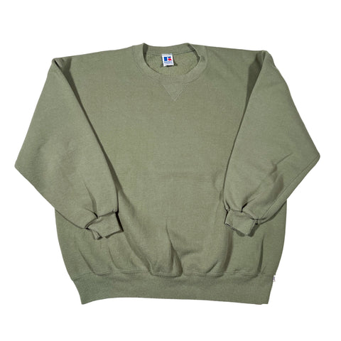 Green sweatshirt with a brand logo on a white background