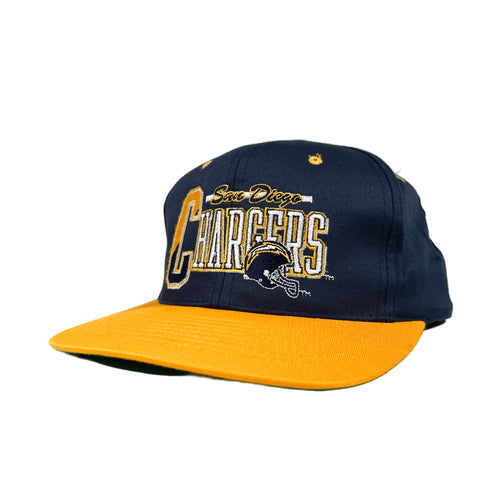 San Diego Chargers cap with navy blue and yellow colors on a white background