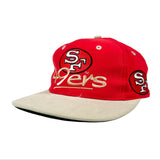 Red and beige cap with San Francisco 49ers logo on a white background