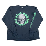 Black long-sleeve shirt with green and white graphic design on a white background