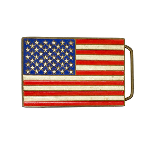 American flag belt buckle on a white background