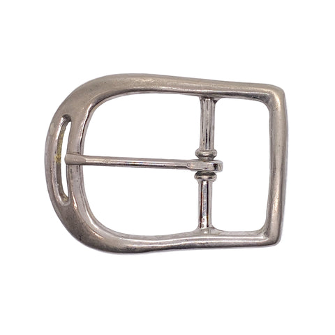 Metallic belt buckle on a white background