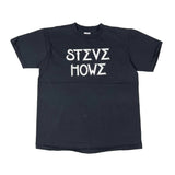 Black t-shirt with 'STEVE HOWE' printed in white on a white background