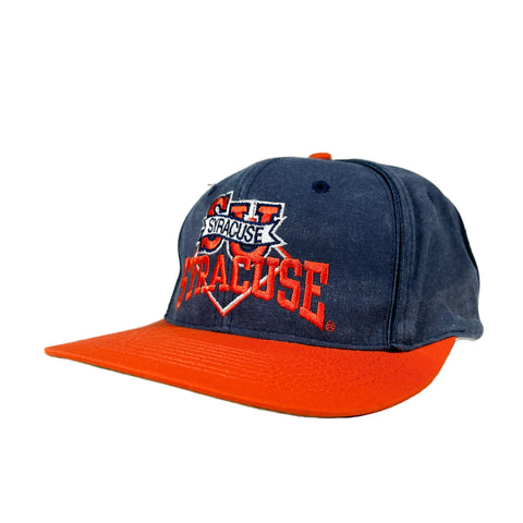 Navy and orange Syracuse cap on a white background