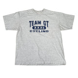 Gray t-shirt with 'Team GT Cycling' text on a white background