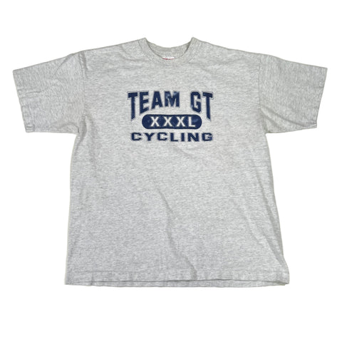 Gray t-shirt with 'Team GT Cycling' text on a white background