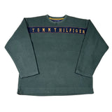 Green sweater with Tommy Hilfiger logo on a white background