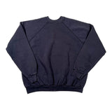 A dark navy blue crewneck sweatshirt with raglan sleeves, laid flat on a white background.