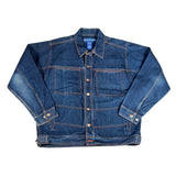 Blue denim jacket on a white background